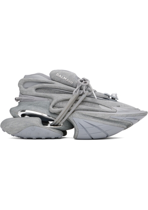 Balmain Gray Unicorn Low Fleece Print Sneakers