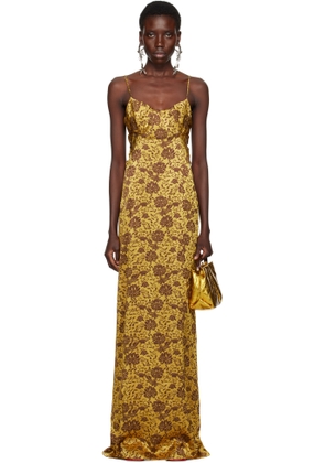Dries Van Noten Yellow & Brown Jacquard Maxi Dress