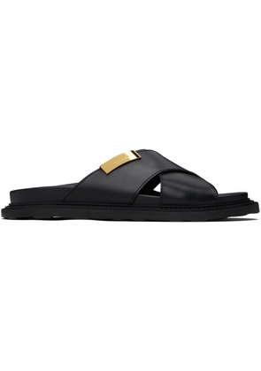 Moschino Black Leather Sandals