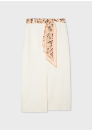 Paul Smith Women's White Denim Midi Skirt with Seasonal Print Scarf Belt