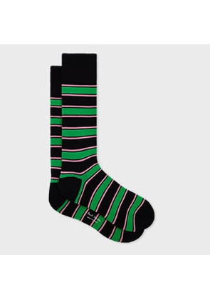Paul Smith Green Stripe Cotton-Blend Socks Black