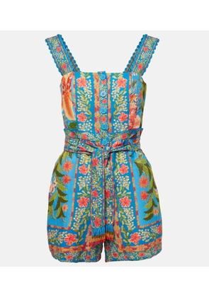 Farm Rio Stiched Garden linen-blend playsuit