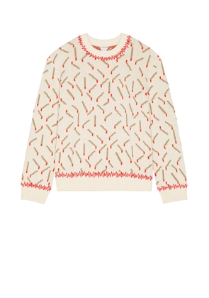 Bottega Veneta Cotton Jacquard Matches Sweater in String  Chalk  & Tomato - White. Size L (also in XL/1X).