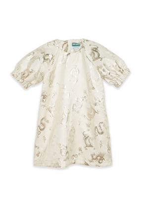 Kenzo Girls Dragon-Pattern Jacquard Puff Sleeve Dress