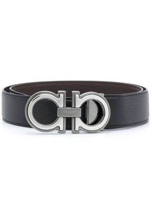 Ferragamo Mans Black Bicolor Leather Belt With Logo Buckle