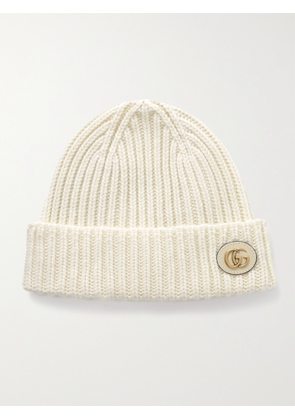Gucci - Victor Appliquéd Ribbed Wool And Cashmere-blend Beanie - Ivory - XXS,XS,S,M,L,XL,XXL