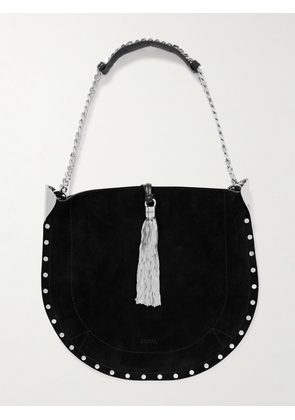 Isabel Marant - Oskan Leather-trimmed Tasseled Studded Suede Shoulder Bag - Black - One size