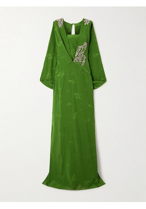 Erdem - Crystal-embellished Silk And Cotton-blend Jacquard Gown - Green - UK 6,UK 8,UK 10,UK 12,UK 14,UK 16