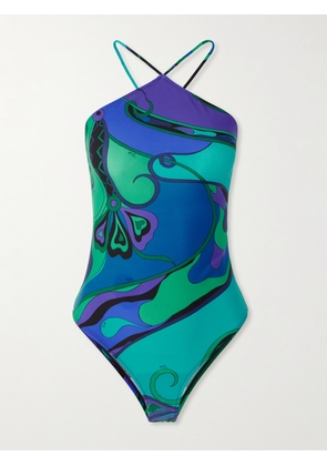 PUCCI - Orchidee Printed Halterneck Swimsuit - Blue - x small,small,medium,large