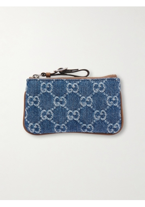 Gucci - Leather-trimmed Denim-jacquard Cardholder - Blue - One size