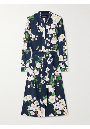 Oscar de la Renta - Belted Floral-print Cotton-blend Poplin Midi Shirt Dress - Blue - US0,US2,US4,US6,US8,US10,US12,US14,US16