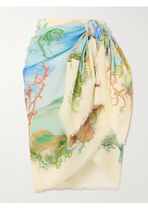 ALÉMAIS - Emerald Cove Frayed Organic Cotton-voile Pareo - Blue - One size