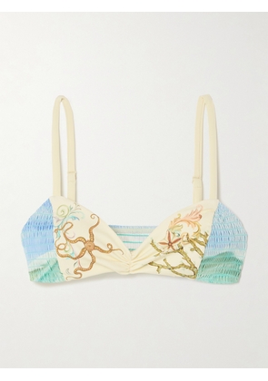 ALÉMAIS - Emerald Cove Shirred Printed Bikini Top - Blue - x small,small,medium,large,x large