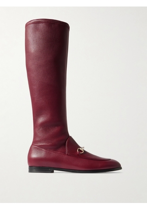 Gucci - Jordaan Horsebit-embellished Leather Knee Boots - Burgundy - IT34,IT34.5,IT35,IT35.5,IT36,IT36.5,IT37,IT37.5,IT38,IT38.5,IT39,IT39.5,IT40,IT40.5,IT41,IT41.5,IT42