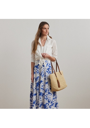 Palm-Frond-Print Voile Tiered Skirt