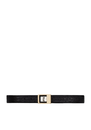 Saint Laurent Croc-Embossed Leather Buckle Belt
