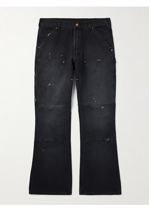 SAINT MXXXXXX - Bootcut Double-Knee Paint-Splattered Cotton-Canvas Trousers - Men - Black - S