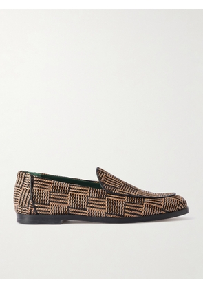 VINNY's - Belgee Leather-Trimmed Checked Raffia Loafers - Men - Brown - EU 40
