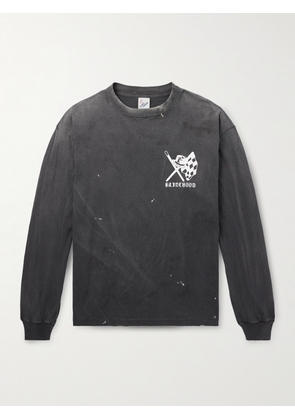 SAINT MXXXXXX - Neighborhood Speed Kills Distressed Logo-Print Cotton-Jersey T-Shirt - Men - Black - S