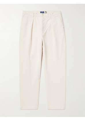 Blue Blue Japan - Tapered Pleated Textured-Cotton Trousers - Men - Neutrals - S