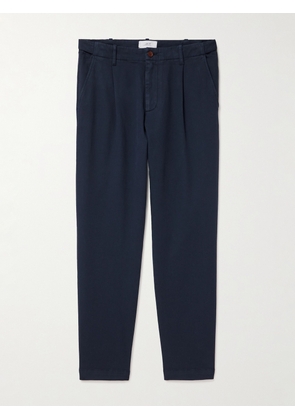 Mr P. - Daniel Tapered Pleated Stretch Organic Cotton-Twill Trousers - Men - Blue - 28
