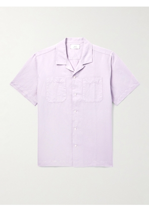 Mr P. - Michael 2 Convertible-Collar Cotton and Linen-Blend Twill Shirt - Men - Purple - XS