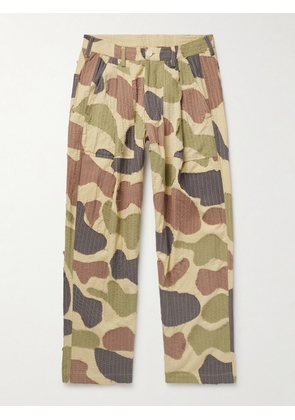 Kardo - Yuki Wide-Leg Pleated Appliquéd Striped Cotton-Seersucker Trousers - Men - Green - S