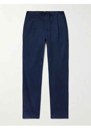 Onia - Slim-Fit Pleated Garment-Dyed Stretch-Cotton Drawstring Trousers - Men - Blue - UK/US 30