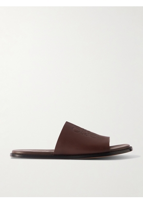LOEWE - Paula's Ibiza Logo-Debossed Leather Slides - Men - Burgundy - EU 40