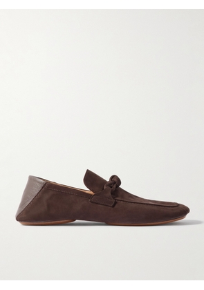 Bottega Veneta - Knot-Detailed Leather-Trimmed Textured-Nubuck Loafers - Men - Brown - EU 42