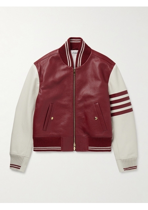 Thom Browne - Striped Full-Grain Leather Bomber Jacket - Men - Burgundy - 2
