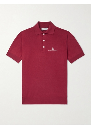 Brunello Cucinelli - Slim-Fit Logo-Embroidered Silk and Cotton-Blend Polo Shirt - Men - Red - IT 46