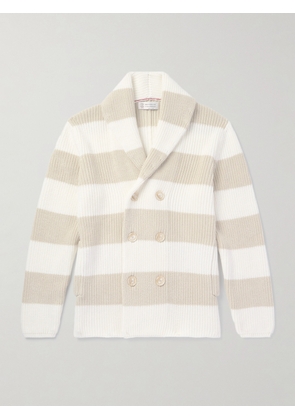 Brunello Cucinelli - Slim-Fit Double-Breasted Shawl-Collar Striped Cotton Cardigan - Men - Neutrals - IT 46