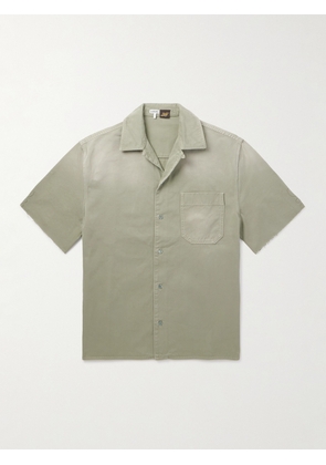 LOEWE - Paula's Ibiza Convertible-Collar Logo-Appliquéd Frayed Cotton-Twill Shirt - Men - Green - EU 37