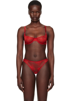 Fleur du Mal Red Bouquet Lace Scooped Balconette Bra