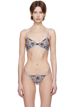 Fleur du Mal Blue Harper Embroidery Demi Bra