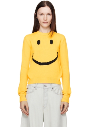 Moschino Yellow Cotton Blend Pullover Smiley Sweater
