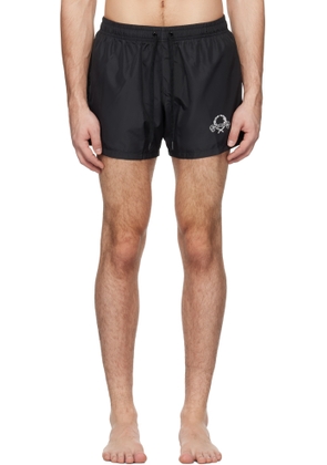 Moschino Black Laurel Crown Emblem Swim Shorts