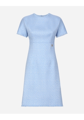 Dolce & Gabbana Raschel Tweed Midi Dress With Dg Logo - Woman Dresses Azure 44
