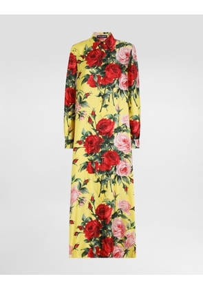 Dolce & Gabbana Long Silk Satin Caftan With Bouquet Print - Woman Dresses Print 48