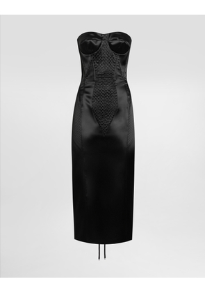Dolce & Gabbana Strapless Satin Dress With Corset Details - Woman Dresses Black Satin 40