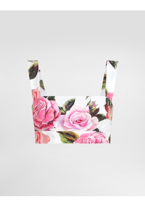 Dolce & Gabbana Cotton Bralette Top With Rose Print - Woman Shirts And Tops Print 44