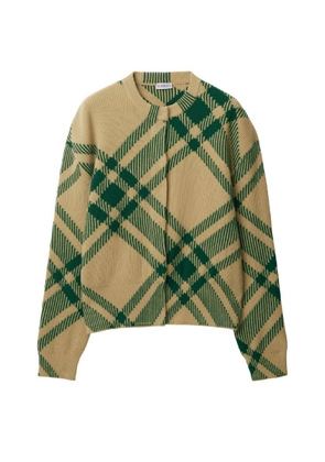 Burberry Check Wool-Blend Cardigan, Size Medium