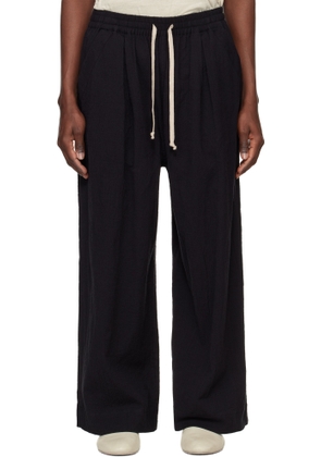 Jan-Jan Van Essche Black O-Project Cotton Linen Seersucker Wide Trousers