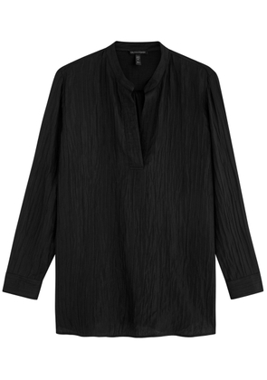 Eileen Fisher Plissé Stretch-silk Blouse - Black - XS (UK 6-8 /xs)