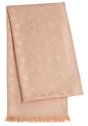 Coach Signature C Logo-jacquard Scarf - Camel - One Size