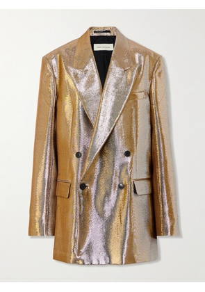 Dries Van Noten - Oversized Double-breasted Lamé Blazer - Gold - S,M