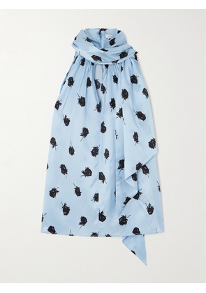 Nina Ricci - Tie-neck Floral-print Satin Top - Blue - FR 34,FR 36,FR 38,FR 40,FR 42,FR 44