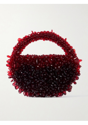 Clio Peppiatt - Quartz Bead-embellished Satin Shoulder Bag - Red - One size