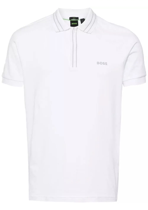 BOSS logo-print striped-trim polo shirt - White